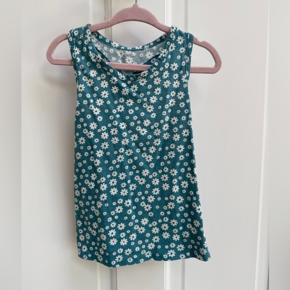 Okie Dokie 3t Girls Teal And White Floral Tank Top Sleeveless Shirt Blouse